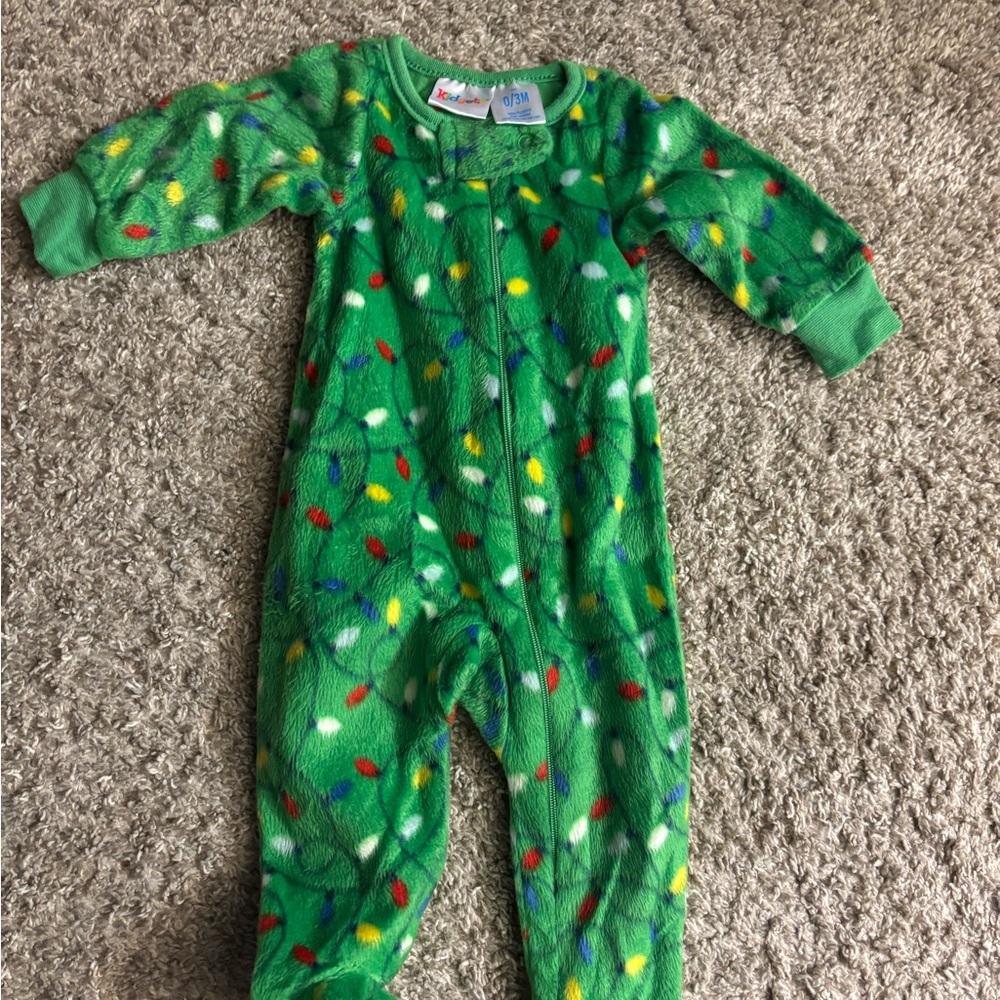 Green Kids One Piece with Multicolor Pattern Christmas pj